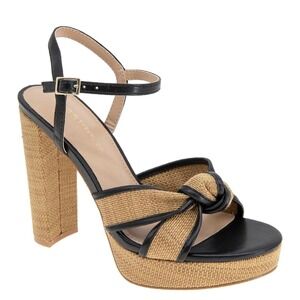 BCBGeneration Orlie platorm sandal with knotted upper fabric 9.5 NEW black tan